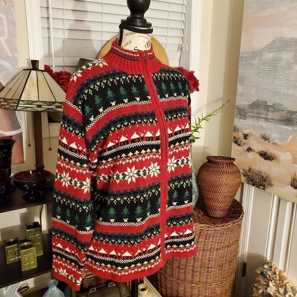 Y2k Heirloom Collectibles Mock-Neck  Christmas Carigan/ Sweater. Sz L